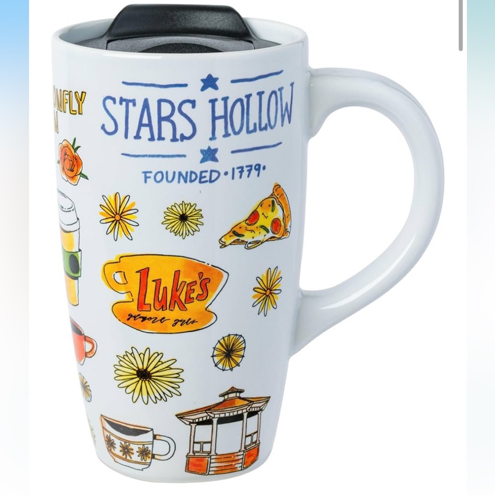 NWT Stars Hollow Gilmore Girls Luke's  16oz Coffee Mug with lid - Picture 3 of 6